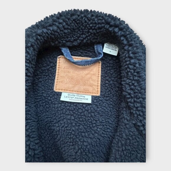 Levi's Premium Dark Wash Denim Sherpa Jacket w/ Black Shearling - men's med - Picture 3 of 6